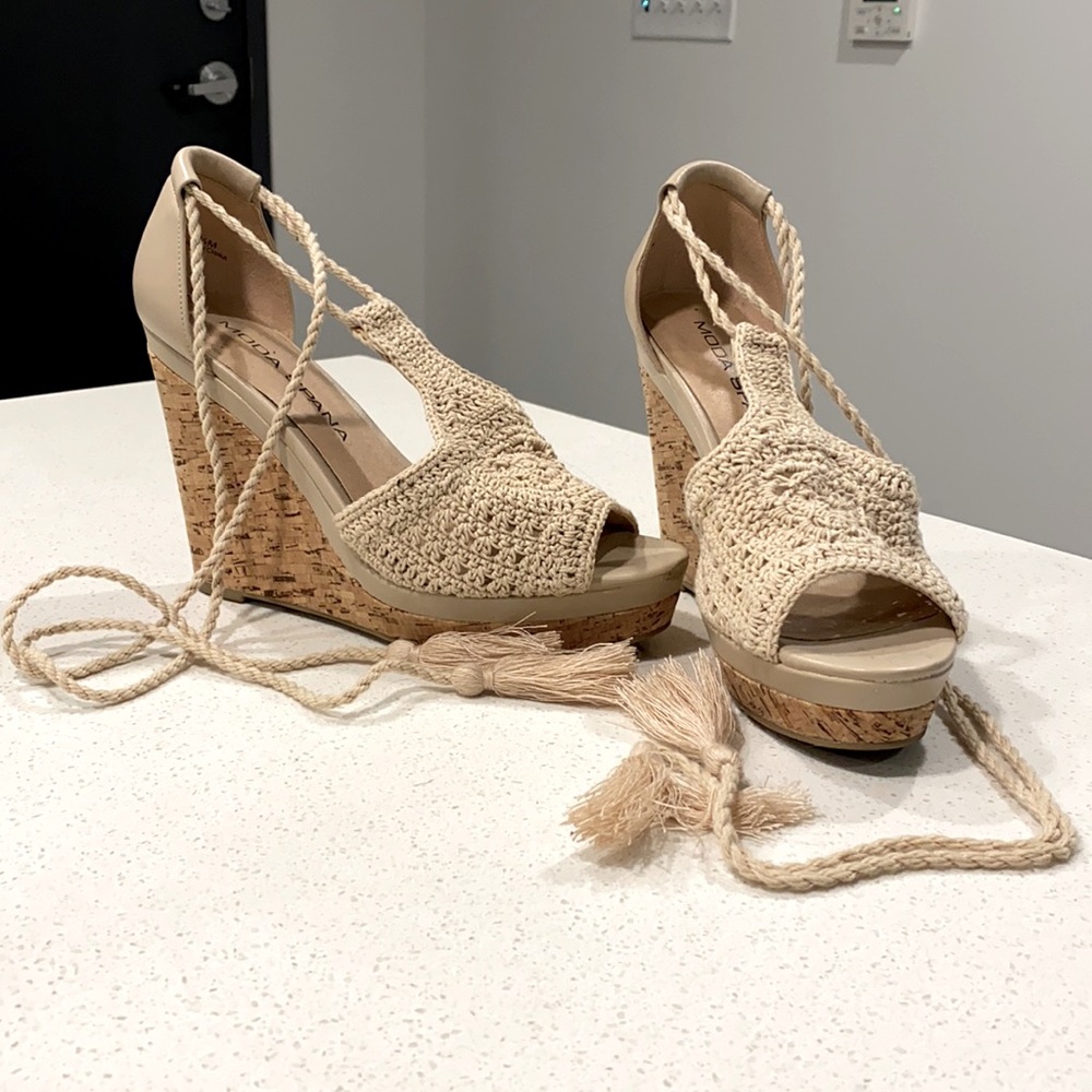women’s boho crochet wedges